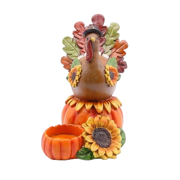 Uxgjfwu Thanksgiving Turkey Candlestick Holder for Desktop Center Decoration, Pumpkin Design with Tea Lantern for Indoor Kitchen Autumn Decor and Holiday Gifts