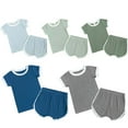 thumbnail image 1 of Uxgjfwu Toddler Baby Summer Outfits Boys Girls Ribbed Short-sleeved Top and Shorts Two-piece Set Sizes 6M-4T,Blue, 1 of 8
