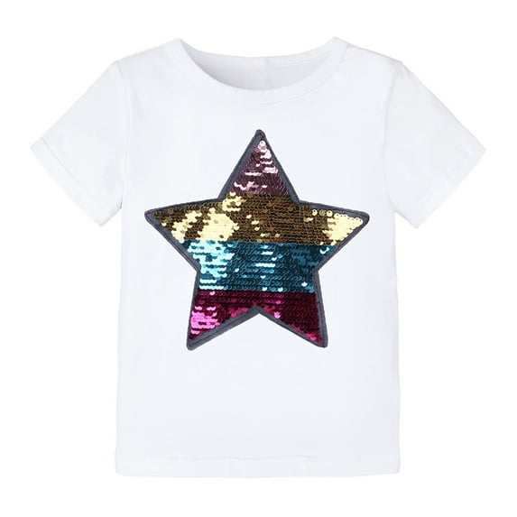 Uxgjfwu Toddler Boy Clothes Toddler Baby Girls Fashion Cotton Funny Discoloration Flip Star Sequins Pattern Top T-shirt 6-7 Years
