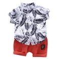 thumbnail image 1 of Uxgjfwu Toddler Boy Short Sleeve Pattern Shirt and Shorts Set Summer Clothes 2 Piece Outfits Set Sizes 6M-3T,White, 1 of 9