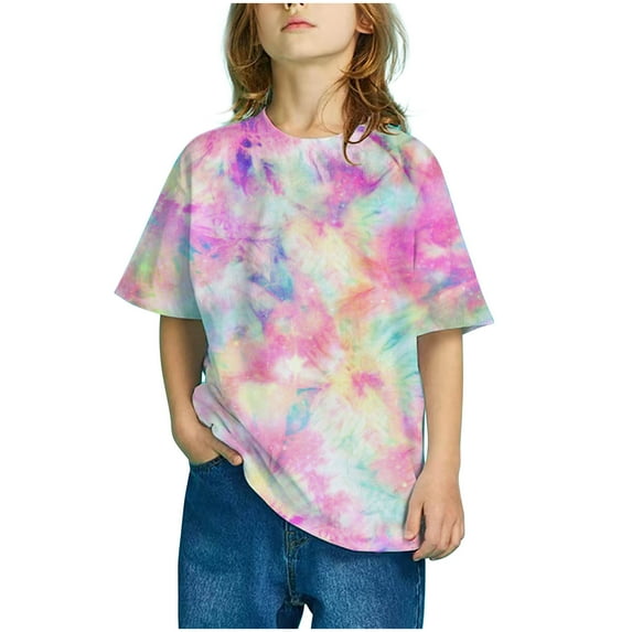 Uxgjfwu Toddler Boy Summer Girls Boys Fashion Short Sleeve Gradient Print Tops Child Crewneck Summer Casual Loose Tshirt 6-7 Years