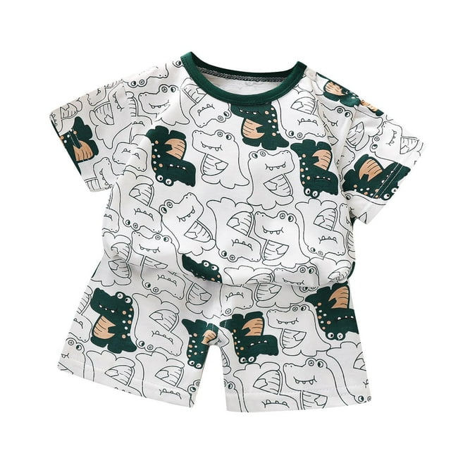 Uxgjfwu Toddler Boy Summer Outfits Cute Printed Short Sleeve Top and Shorts Set Summer Clothes, Sizes 3M-6T,Green