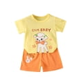 thumbnail image 1 of Uxgjfwu Toddler Boy Summer Outfits Cute Printed Short Sleeve Top and Shorts Set Summer Clothes, Sizes 3M-6T,Yellow, 1 of 3