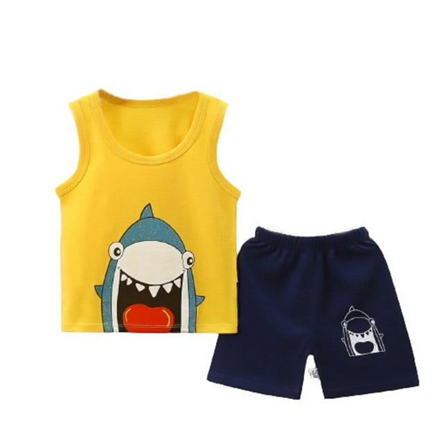 Uxgjfwu Toddler Boy Summer Outfits Cute Printed Sleeveless Tank Top and Shorts Set Summer Clothes, Sizes 3M-5T,Yellow