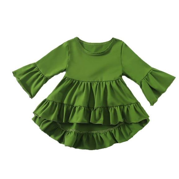 Uxgjfwu Toddler Girls Dress Shirts Cute Solid Color Ruffles Tops Trumpet Long Sleeves Tops Ruffly Shirts
