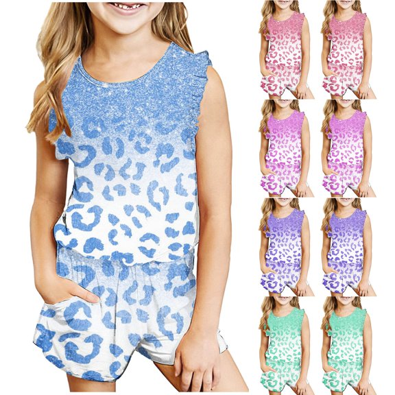 Uxgjfwu Toddler Outfit Sets Casual Sleeveless Summer Clothing Sets Vest Shorts Sets Round Neck Collar Printed Shorts Sets