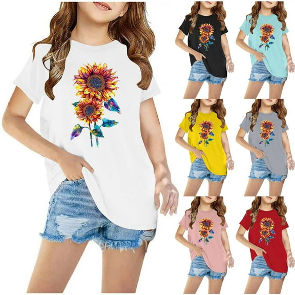 Uxgjfwu Toddler Short Sleeve Graphic T-Shirt Kids Boys Girls Cotton T-shirt Cute Round Neck Print Tee Top, Sizes 3-10