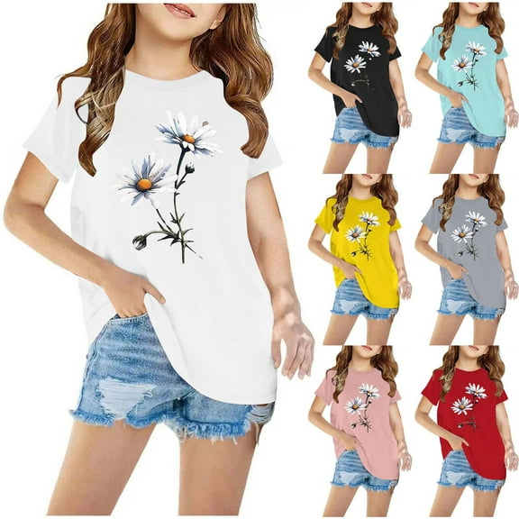 Uxgjfwu Toddler Short Sleeve Graphic T-Shirt Kids Boys Girls Cotton T-shirt Cute Round Neck Print Tee Top, Sizes 3-10