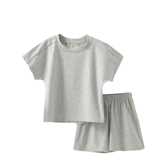 Uxgjfwu Toddler Summer Outfits Boys Girls Plain Print Loose Short Sleeve T-shirt and Shorts Sets, Sizes 2T-7T,Gray