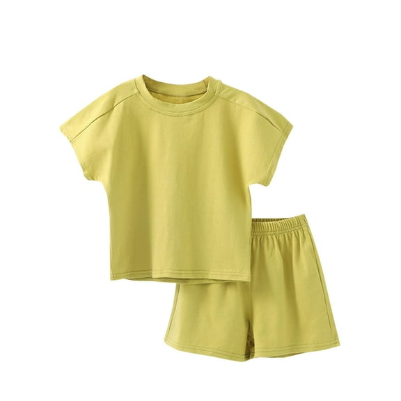 Uxgjfwu Toddler Summer Outfits Boys Girls Plain Print Loose Short Sleeve T-shirt and Shorts Sets, Sizes 2T-7T,Yellow