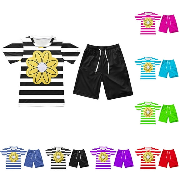 Uxgjfwu Toddler Summer Outfits Boys Girls Print Short Sleeved Shorts Set Sports Set Summer Two-piece Set, Sizes 1-12,Pink