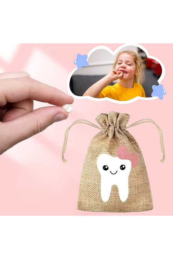 Tooth Fairy Keepsake Pouch Bag, Under Pillow Storage Container for Milk Teeth, Children's Tooth Holder Gift for Baby Shower, Birthday, Memory Box, Cute