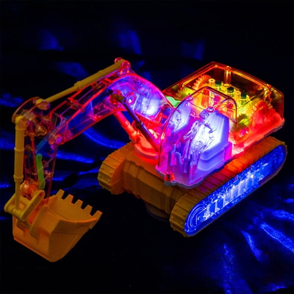 Uxgjfwu Transparent Gear Excavator Toy Car, Lighting Engineering Vehicle Simulation Model, Electric Construction Toy with Sound Effects, Holiday Gift