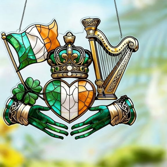 Uxgjfwu Two Dimensional St. Patrick's Day Acrylic Graphic Pendant, Porch and Garden Art Decoration, Flat Design Hanging Ornament for Home, Irish Theme, Durable