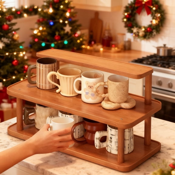 Uxgjfwu Two Layer Desktop Storage Rack, Mug and Cup Holder for Office Desk, Compact Organizer Stand for Tabletop Counter Kitchen Dining Room