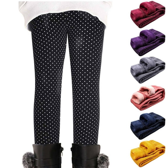 Uxgjfwu Uniform Pants For Girls Kids Fall Winter Girls Elastic Pants Fashion Stippled Printing Brushed Warm Casual Plush Leggings