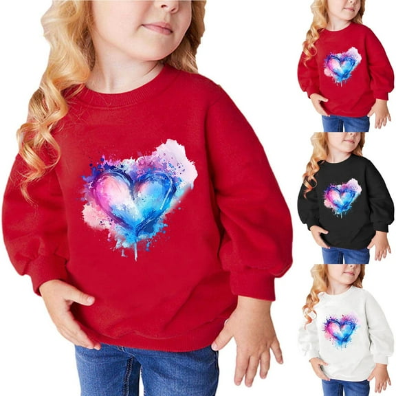 Uxgjfwu Unisex Kids Heart Print Sweatshirt Boys Girls Fall Winter Long Sleeve Top Crewneck Sweatshirts Sizes 2-9