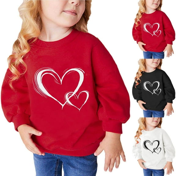 Uxgjfwu Unisex Kids Heart Print Sweatshirt Boys Girls Fall Winter Long Sleeve Top Crewneck Sweatshirts Sizes 2-9