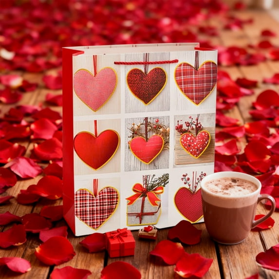 Uxgjfwu Valentine's Day Gift Packaging Paper Bag, Romantic Heart Design Souvenir Bag for Present, Decorative Bag for Boyfriend Girlfriend Gift, Party Favor