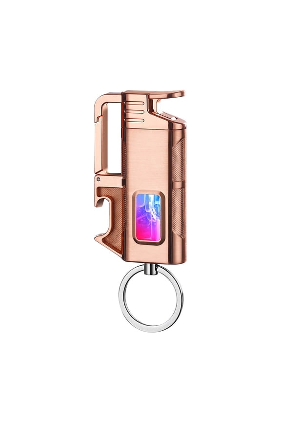 Uxgjfwu Windproof Metal Keychain Lighter, Rechargeable Blue Flame Butane Torch with Transparent Gas Window, Pocket Survival Tool