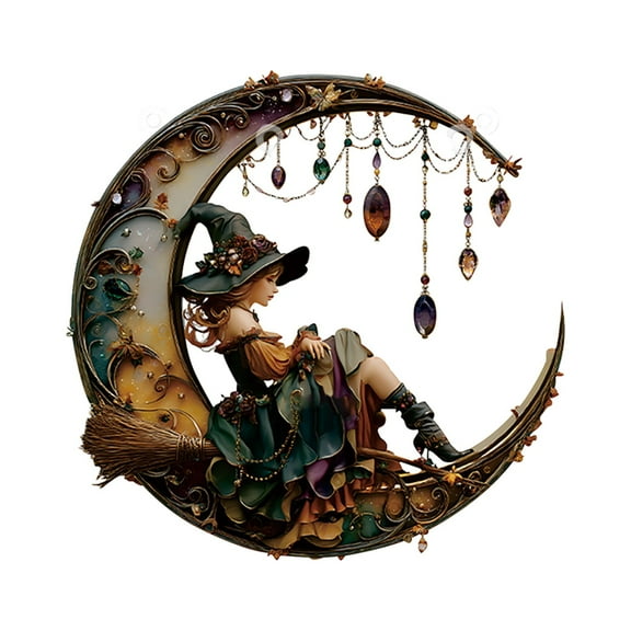Uxgjfwu Witch Wall Hanging Acrylic Decor with Crystal Pendant for Living Room Halloween Christmas Home