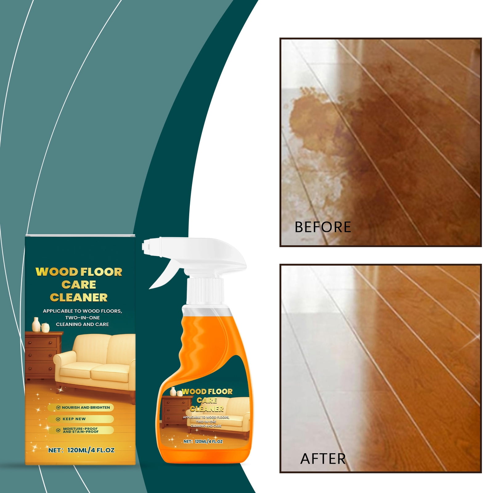 Uxgjfwu Wood Floor Cleaner Spray 120ml with Lemon Scent for Stain ...