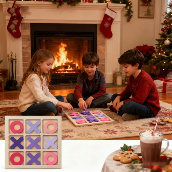 Uxgjfwu Wooden Board Tic Tac Toe Game, Noughts and Crosses Game, Classical Family Puzzle Games Educational Christmas Birthday Toys