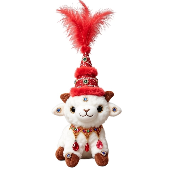 Uyghur Hat Sheep Plushie, Ethnic Lamb Stuffed Animal with Floppy Ears, Soft Plush Figure Toy for Desk Shelf Decor, Jeweled Plush Doll for Home Display Gift