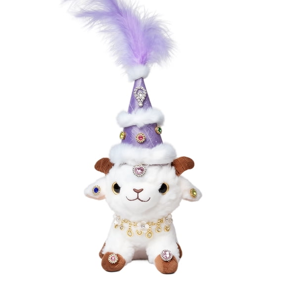 Uyghur Hat Sheep Plushie, Ethnic Lamb Stuffed Animal with Floppy Ears, Soft Plush Figure Toy for Desk Shelf Decor, Jeweled Plush Doll for Home Display Gift