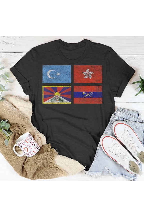 Uyghurs Hong Kong Inner Mongolia China Flag Cotton T-Shirt Unisex Adult Soft Breathable Tee Casual Wear Comfortable Everyday Outfit, Size 2XL, Color Black