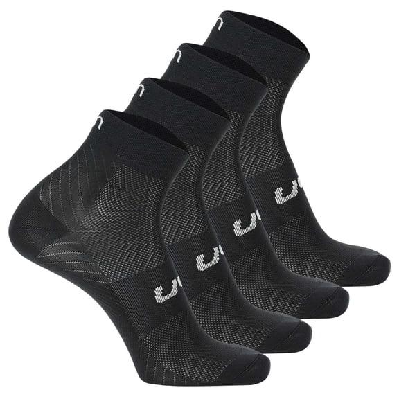 Uyn Unisex Quarter Socks, 4-Pack - Essential Low Cut Socks, Logo, Solid Color. Black 45-47