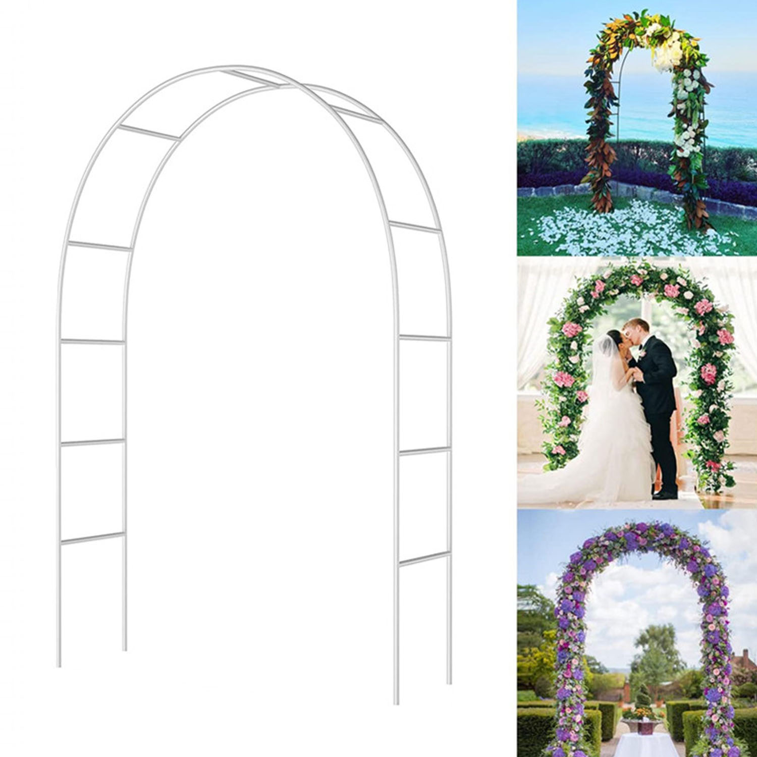 Efavormart 8ft Tall Gold Metal Round Top Double Arch Wedding Backdrop ...