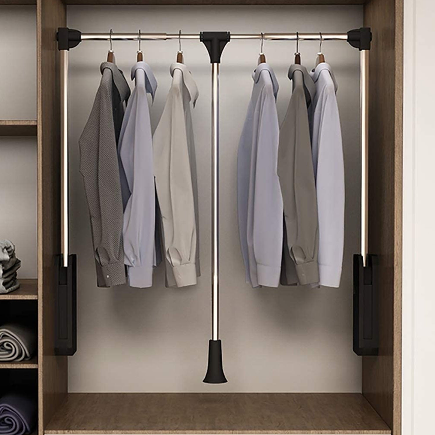 Closet Organization,Large Wardrobe Closet Storage With Lockable Wheels (2  Hanging Rods And 2 Side Hooks),47 L X 17 W X 80 H Inches,Black 