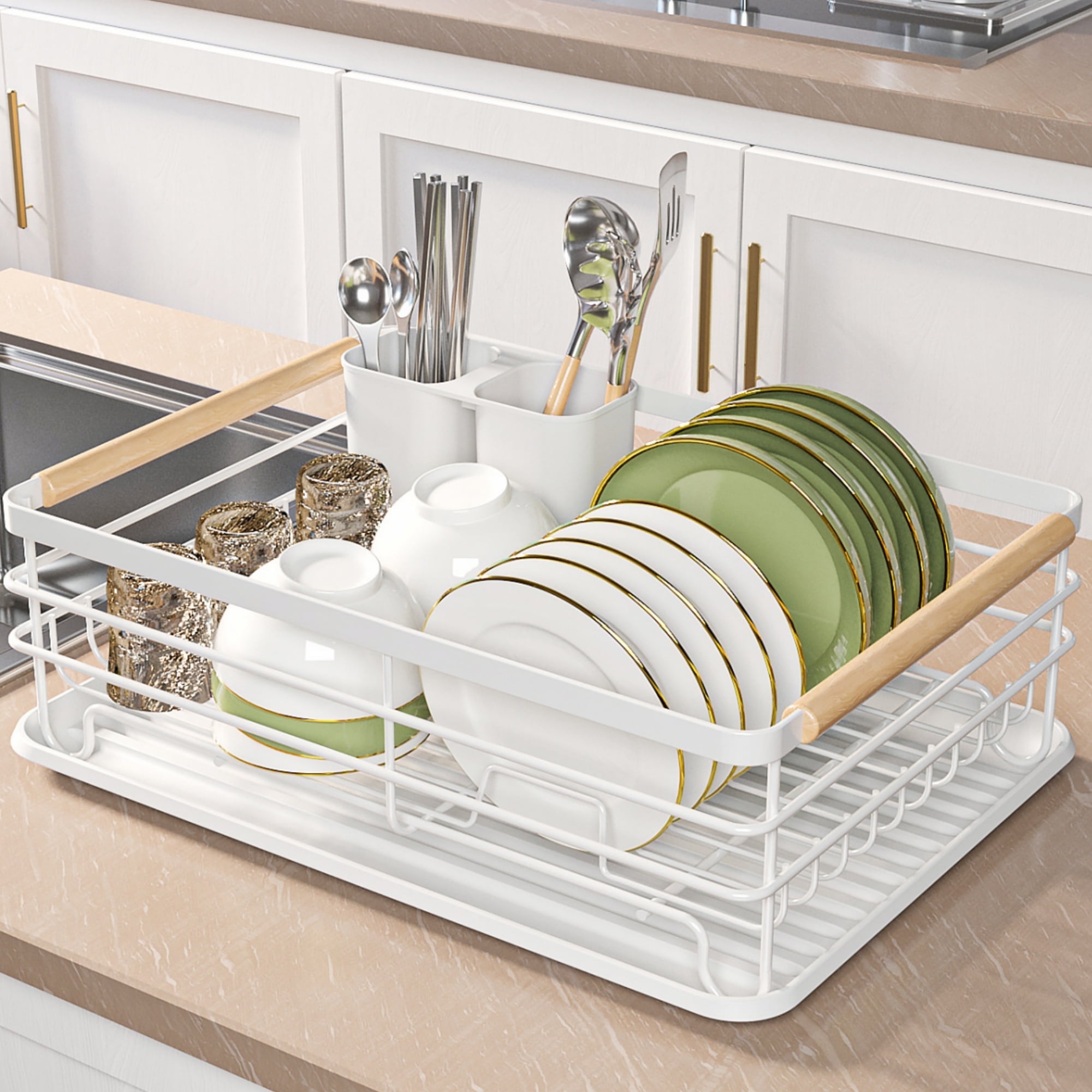 Compact White Dish Drying Rack with Drainboard Kuwait Ubuy