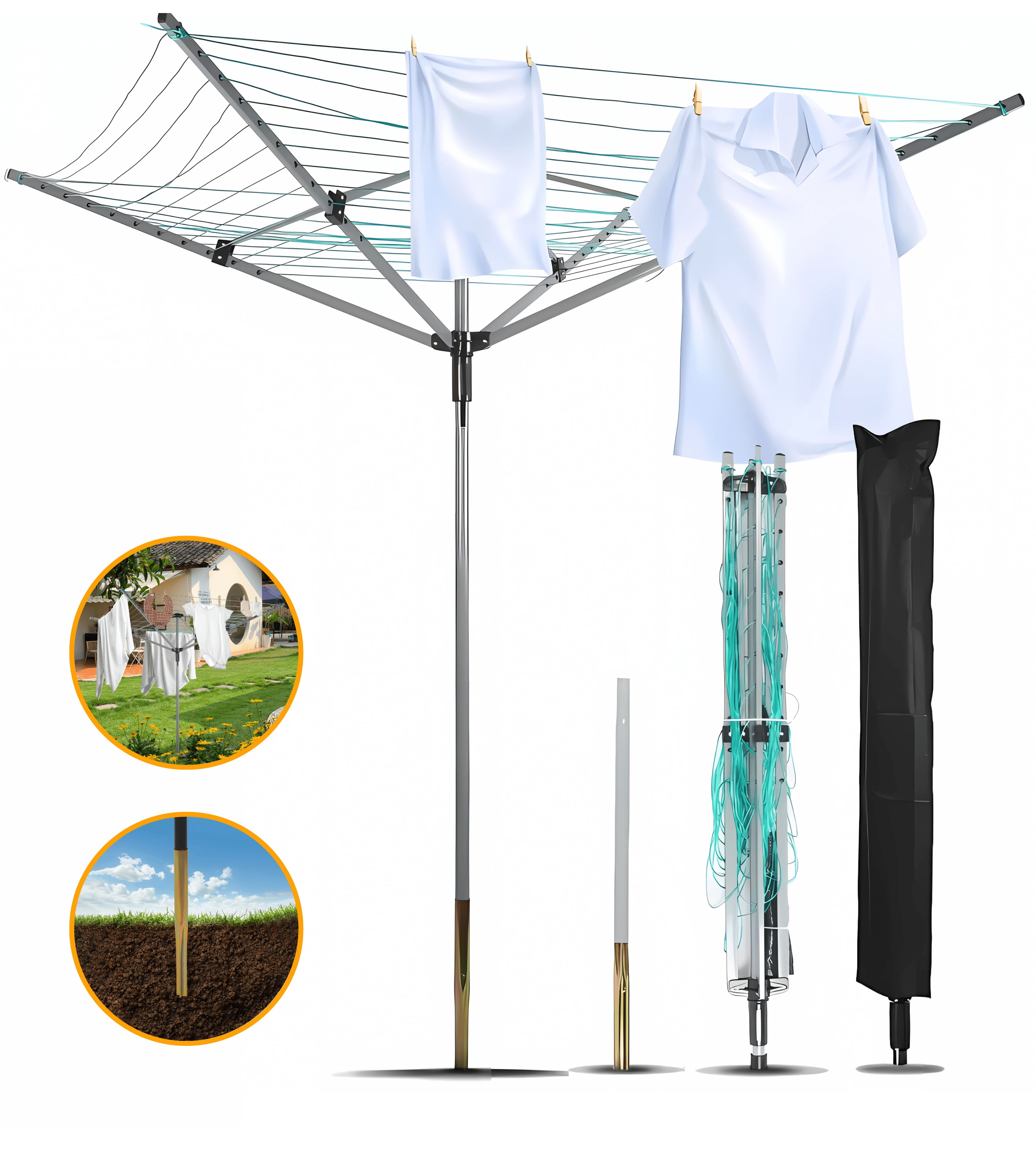 Uyoyous Rotary Outdoor Umbrella Drying Rack Collapsible InGround