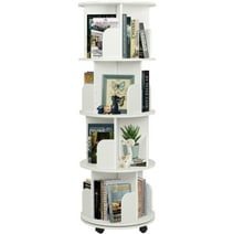 Uyoyous Rotating Bookshelf, 4 Tier 360° Rotating Floor Standing Bookcase with Wheels, Corner Bookshelf Display Rack, White
