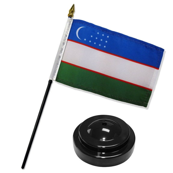 Uzbekistan 4"x6" Flag Desk Set Table Stick Black Base