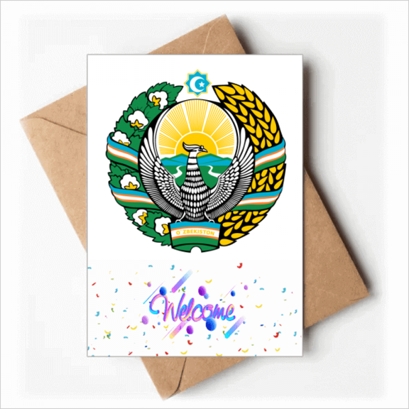 Uzbekistan Asia National Emblem Welcome Back Greeting Cards Envelopes Blank