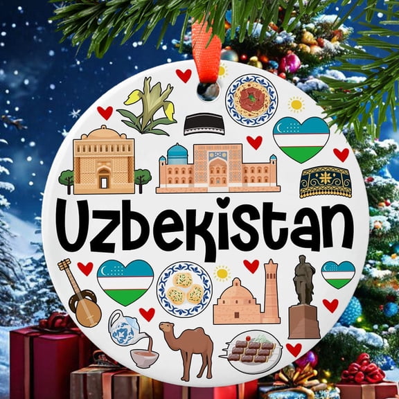 Uzbekistan Christmas Ornament, Ceramic/Acrylic Ornament, Festive Gift Ornament, Keepsake for Mother’s Day, Valentine’s Day Decoration, 2025 Edition, Holiday Tree Decoration
