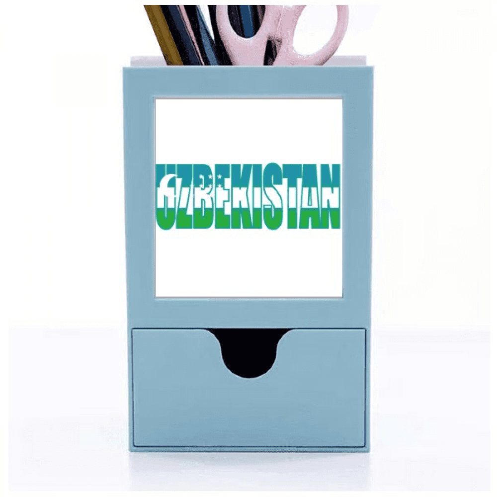 Uzbekistan Country Flag Name Desk Supplies Organizer Pen Holder Card
