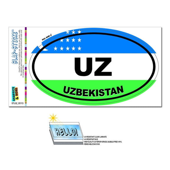 Uzbekistan Country Flag - UZ Euro Oval SLAP-STICKZ(TM) Premium Sticker