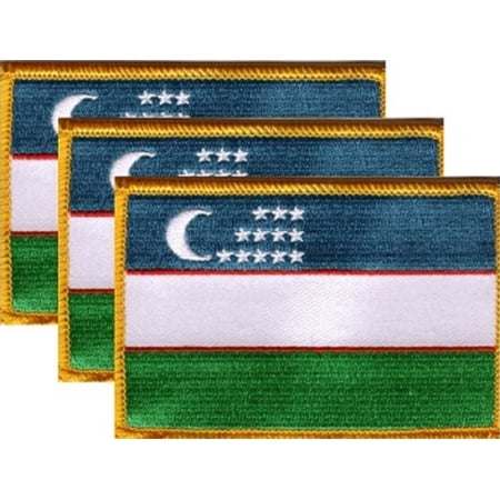 Uzbekistan Flag Patch, Embroidered Iron On or Sew On, Measures 3.50" x 2.25"