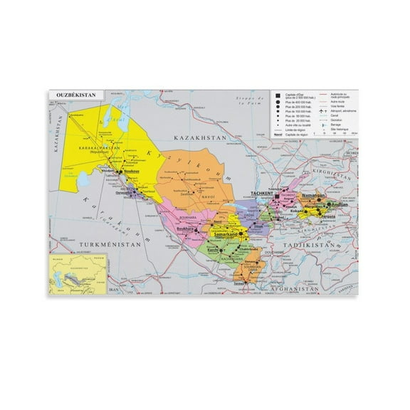 Uzbekistan Map Posters Poster Cool Artworks Painting Wall Art Canvas Prints Hanging Picture Home Decor Posters Gift 16x24inch(40x60cm)