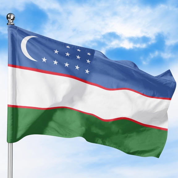 Uzbekistan Outdoor Flag (1x1.5ft) by DreamController - Durable, Fade-Resistant Polyester, Double-Stitched, Brass Grommets - HD Printed Central Asia Flag - Made in USA