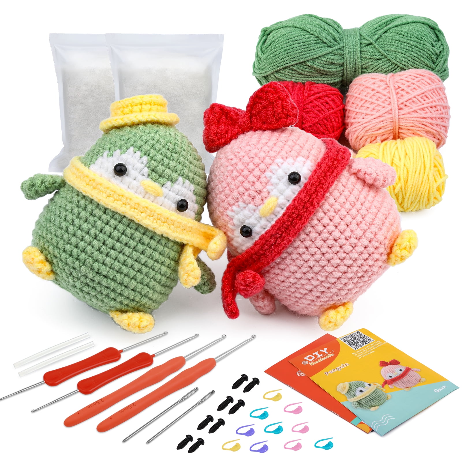  Mooaske 2pcs Crochet Kit for Beginners with Crochet Yarn -  Beginner Crochet Kit for Adults Kids with Step-by-Step Video Tutorials -  Crochet Kits Model 2pcs Dinosaur