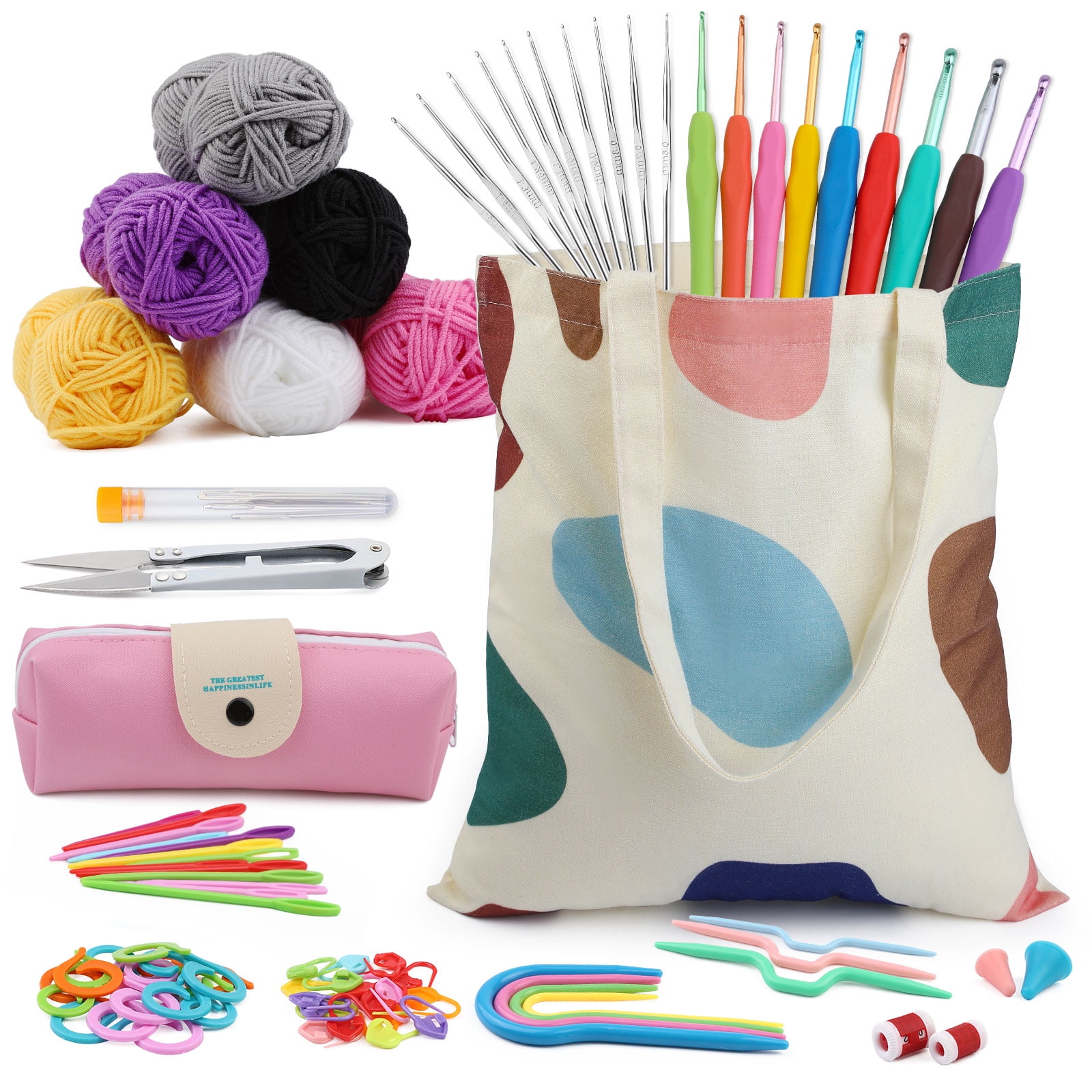 KRABALL Crochet Hook Yarn Ball Kit With Canvas Tote Bag and Knitting &  Crochet Knit Accessories