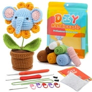 UzecPk Cute Animal Potted Crochet Kit with Yarn & Crochet Hooks, 10 Pieces