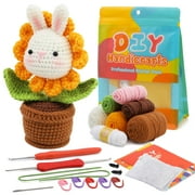 UzecPk Cute Animal Potted Crochet Kit with Yarn & Crochet Hooks, 10 Pieces