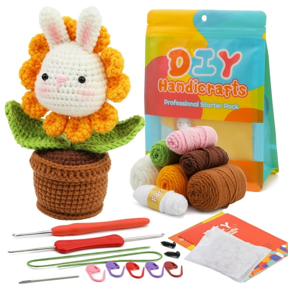 UzecPk Cute Animal Potted Crochet Kit with Yarn & Crochet Hooks, 10 Pieces