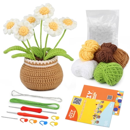 UzecPk Beginners Crochet Kit, Cute Flower Crochet Kit for Beginers and Experts, All in One Crochet Knitting Kit with Step-by-Step Instructions Video(Daisy)